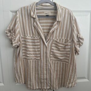 Universal Thread Beige and White Striped Linen Button Up Shirt